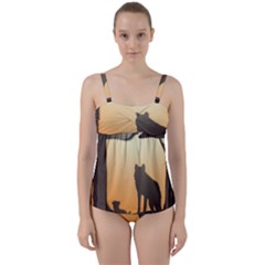 Vectors Painting Wolves Nature Forest Twist Front Tankini Set by Amaryn4rt