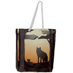 Vectors Painting Wolves Nature Forest Full Print Rope Handle Tote (large) by Amaryn4rt