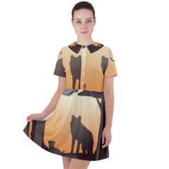 Vectors Painting Wolves Nature Forest Short Sleeve Shoulder Cut Out Dress  by Amaryn4rt