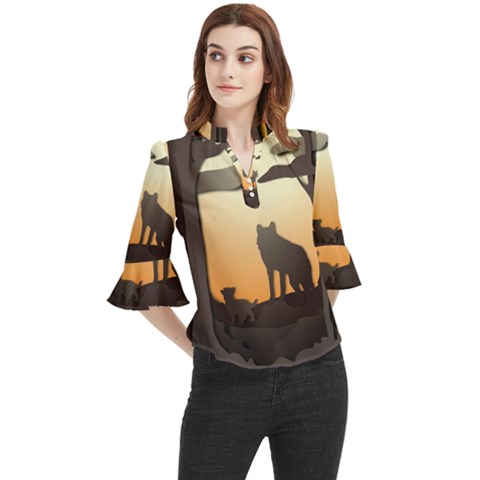 Vectors Painting Wolves Nature Forest Loose Horn Sleeve Chiffon Blouse by Amaryn4rt