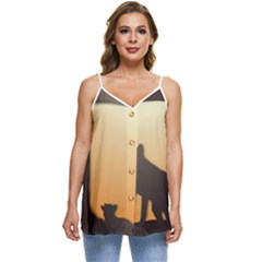 Vectors Painting Wolves Nature Forest Casual Spaghetti Strap Chiffon Top by Amaryn4rt