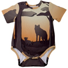 Vectors Painting Wolves Nature Forest Baby Short Sleeve Onesie Bodysuit by Amaryn4rt