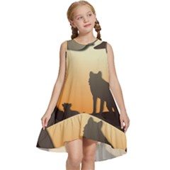 Vectors Painting Wolves Nature Forest Kids  Frill Swing Dress