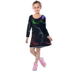 Nature Night Foliage Mountains Kids  Long Sleeve Velvet Dress