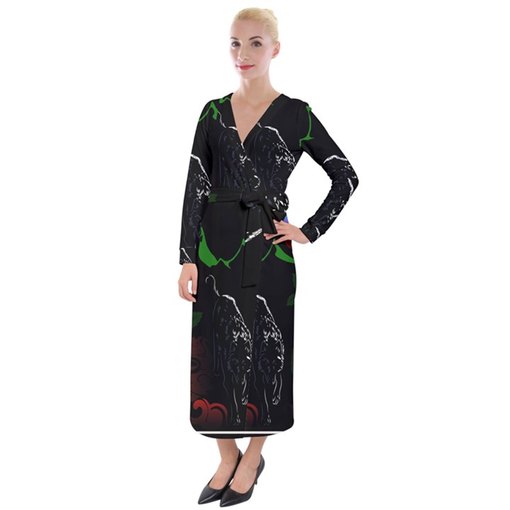 Nature Night Foliage Mountains Velvet Maxi Wrap Dress