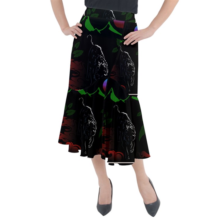 Nature Night Foliage Mountains Midi Mermaid Skirt