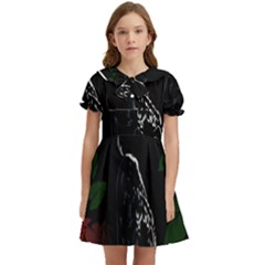 Nature Night Foliage Mountains Kids  Bow Tie Puff Sleeve Dress