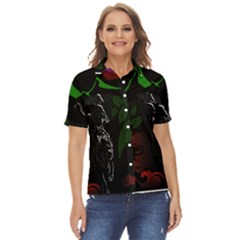 Nature Night Foliage Mountains Women s Short Sleeve Double Pocket Shirt