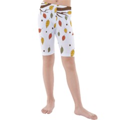 Autumn Isolated Blade Branch Kids  Mid Length Swim Shorts by Amaryn4rt