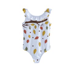 Autumn Isolated Blade Branch Kids  Frill Swimsuit by Amaryn4rt