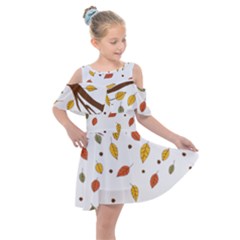 Autumn Isolated Blade Branch Kids  Shoulder Cutout Chiffon Dress by Amaryn4rt