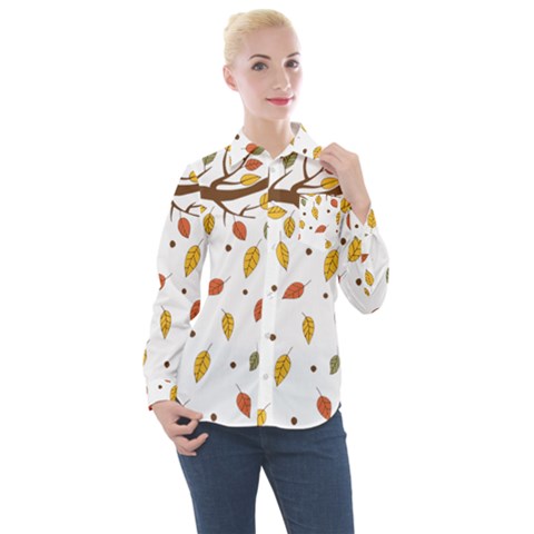 Autumn Isolated Blade Branch Women s Long Sleeve Pocket Shirt by Amaryn4rt