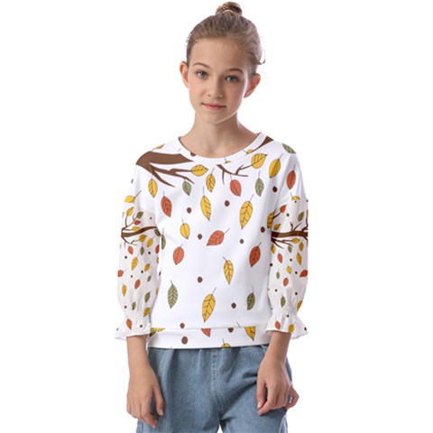 Autumn Isolated Blade Branch Kids  Cuff Sleeve Top by Amaryn4rt