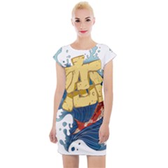 Wave Fish Koi Splash Character Cap Sleeve Bodycon Dress