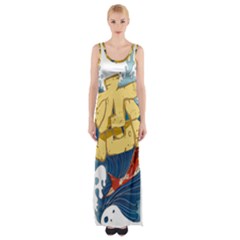 Wave Fish Koi Splash Character Thigh Split Maxi Dress by Amaryn4rt