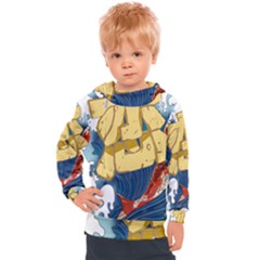 Wave Fish Koi Splash Character Kids  Hooded Pullover by Amaryn4rt