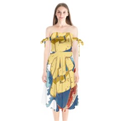 Wave Fish Koi Splash Character Shoulder Tie Bardot Midi Dress by Amaryn4rt