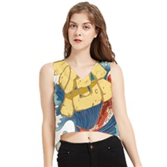 Wave Fish Koi Splash Character V-neck Cropped Tank Top by Amaryn4rt