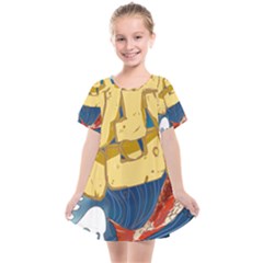 Wave Fish Koi Splash Character Kids  Smock Dress by Amaryn4rt