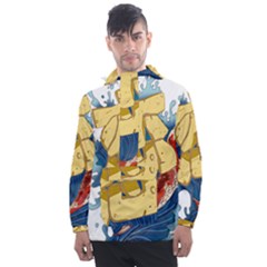 Wave Fish Koi Splash Character Men s Front Pocket Pullover Windbreaker