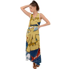 Wave Fish Koi Splash Character V-neck Chiffon Maxi Dress by Amaryn4rt