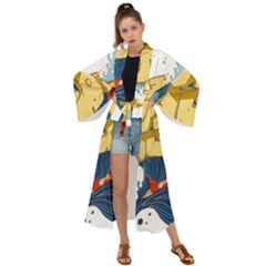 Wave Fish Koi Splash Character Maxi Kimono by Amaryn4rt