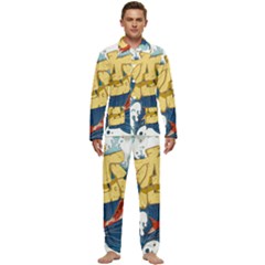 Wave Fish Koi Splash Character Men s Long Sleeve Velvet Pocket Pajamas Set by Amaryn4rt