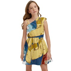 Wave Fish Koi Splash Character Kids  One Shoulder Party Dress by Amaryn4rt