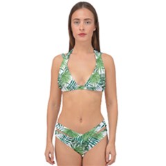 Leaves Background Wallpaper Pattern Double Strap Halter Bikini Set by Amaryn4rt