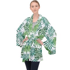 Leaves Background Wallpaper Pattern Long Sleeve Velvet Kimono  by Amaryn4rt