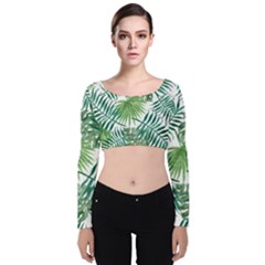 Leaves Background Wallpaper Pattern Velvet Long Sleeve Crop Top by Amaryn4rt