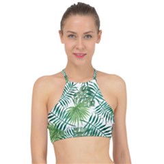 Leaves Background Wallpaper Pattern Racer Front Bikini Top by Amaryn4rt