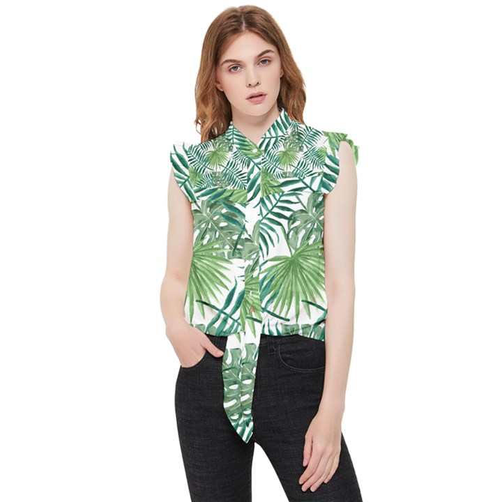 Leaves Background Wallpaper Pattern Frill Detail Shirt