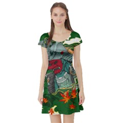 Armor Japan Maple Leaves Samurai Short Sleeve Skater Dress by Amaryn4rt