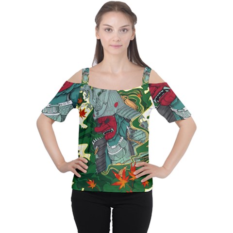 Armor Japan Maple Leaves Samurai Cutout Shoulder Tee by Amaryn4rt