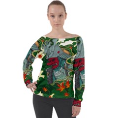 Armor Japan Maple Leaves Samurai Off Shoulder Long Sleeve Velour Top by Amaryn4rt