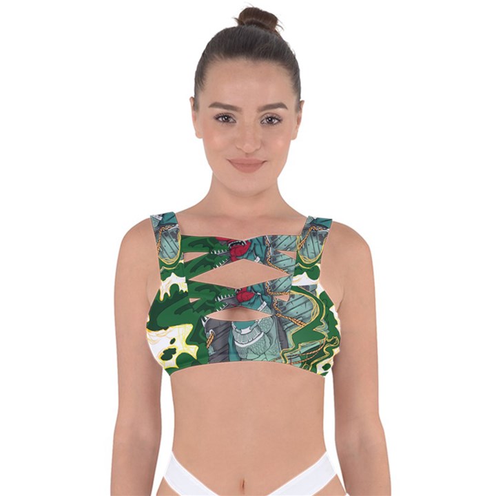 Armor Japan Maple Leaves Samurai Bandaged Up Bikini Top