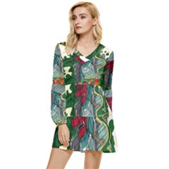 Armor Japan Maple Leaves Samurai Tiered Long Sleeve Mini Dress by Amaryn4rt