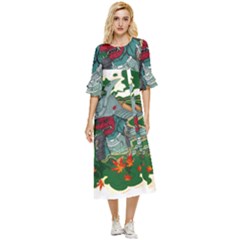 Armor Japan Maple Leaves Samurai Double Cuff Midi Dress by Amaryn4rt