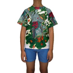 Armor Japan Maple Leaves Samurai Kids  Short Sleeve Swimwear by Amaryn4rt