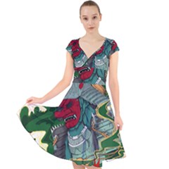 Armor Japan Maple Leaves Samurai Cap Sleeve Front Wrap Midi Dress by Amaryn4rt