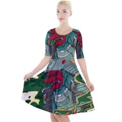 Armor Japan Maple Leaves Samurai Quarter Sleeve A-line Dress by Amaryn4rt