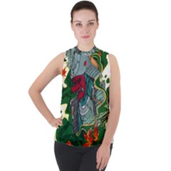 Armor Japan Maple Leaves Samurai Mock Neck Chiffon Sleeveless Top by Amaryn4rt