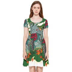 Armor Japan Maple Leaves Samurai Inside Out Cap Sleeve Dress