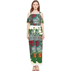 Armor Japan Maple Leaves Samurai Draped Sleeveless Chiffon Jumpsuit