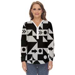 Abstract Art Artistic Artwork Zip Up Long Sleeve Blouse