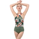 tropical polka plants 2 Cross Front Low Back Swimsuit View1