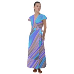 Wave Abstract Texture Design Flutter Sleeve Maxi Dress by Amaryn4rt