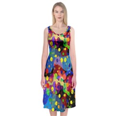 Blobs Dots Abstract Art Waves Midi Sleeveless Dress by Amaryn4rt