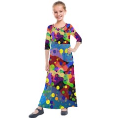 Blobs Dots Abstract Art Waves Kids  Quarter Sleeve Maxi Dress by Amaryn4rt